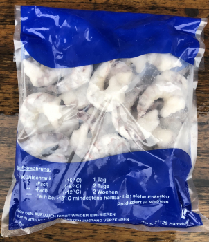 Riesengarnelen / Shrimps ohne Schale 16 - 20 Stück/lb, mit 20% Wasserglasurgewichtsanteil, 1 kg Beutel